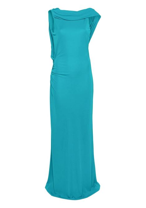 Blue open-back gown - women